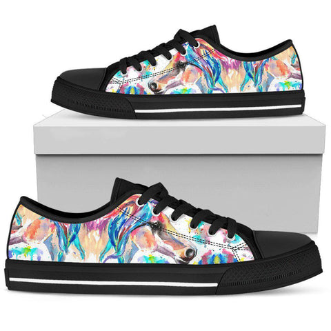 Image of Black Sole Colorful Horse High Quality,Handmade Crafted,Spiritual, Hippie,Streetwear,All Star,Custom Shoes,Women's Low Top,Bright Colorful