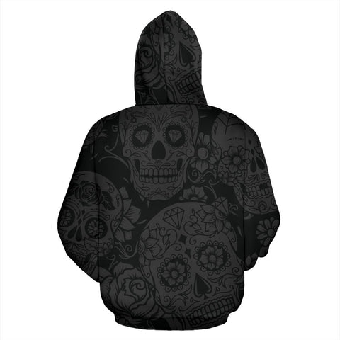 Image of Black Sugar Skull Fashion Wear,Fashion Clothes,Handmade Hoodie,Floral,Pullover Hoodie,Hooded Sweatshirt,Hoodie Sweatshirt