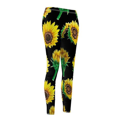 Image of Black Sunflower Women's Cut & Sew Casual Leggings, Yoga Pants, Polyester Spandex