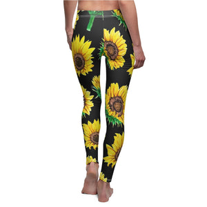 Black Sunflower Women's Cut & Sew Casual Leggings, Yoga Pants, Polyester Spandex