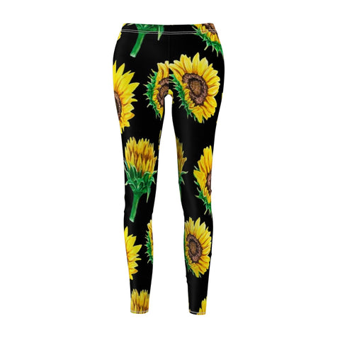 Image of Black Sunflower Women's Cut & Sew Casual Leggings, Yoga Pants, Polyester Spandex