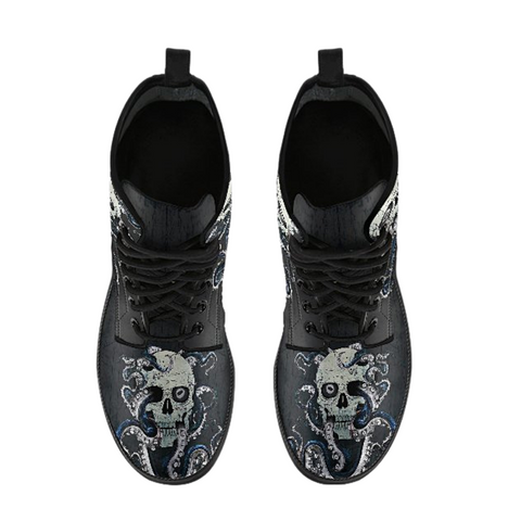 Image of Black Tentacle Skull, Women's Vegan Leather Boots, Hippie Boots,