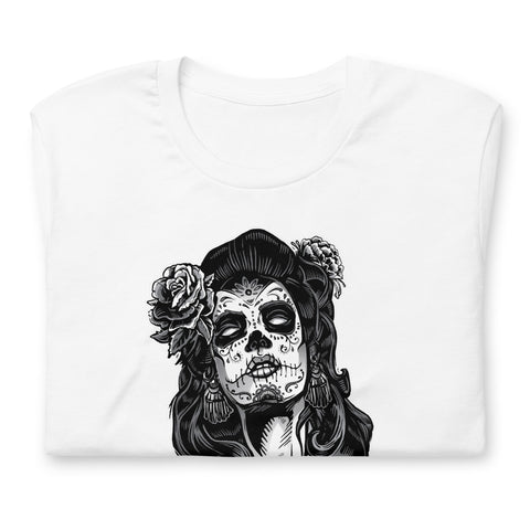 Image of Black & White Calavera Women Unisex T,Shirt, Mens, Womens, Short Sleeve Shirt,