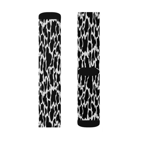 Image of Black & White Cow Print Long Sublimation Socks, High Ankle Socks, Warm and Cozy