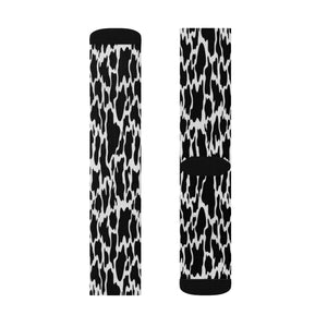 Black & White Cow Print Long Sublimation Socks, High Ankle Socks, Warm and Cozy