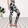 Black/ White Cow Print Women's Cut & Sew Casual Leggings, Yoga Pants, Polyester