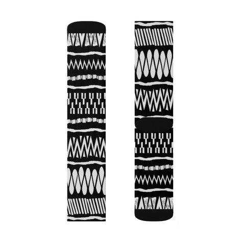 Image of Black & White Ethnic Tribal Printed Long Sublimation Socks, High Ankle Socks,