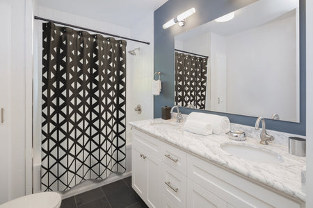 Black & White Geometric Triangle Shower Curtains, Water Proof Bath Decor | Spa |