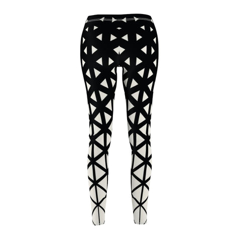 Image of Black & White Geometric Triangle Women's Cut & Sew Casual Leggings, Yoga Pants,