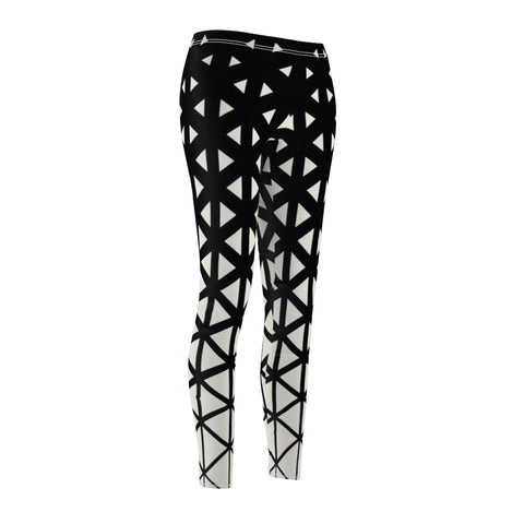 Image of Black & White Geometric Triangle Women's Cut & Sew Casual Leggings, Yoga Pants,