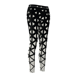 Black & White Geometric Triangle Women's Cut & Sew Casual Leggings, Yoga Pants,