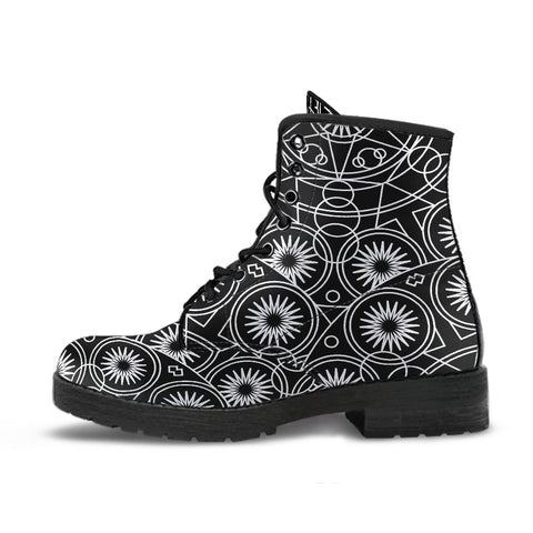 Image of Black Geometric Design: Women's Vegan Leather Boots, Handcrafted Premium Boots,