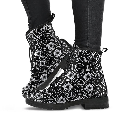 Image of Black Geometric Design: Women's Vegan Leather Boots, Handcrafted Premium Boots,