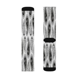 Black & White Paisley Long Sublimation Socks, High Ankle Socks, Warm and Cozy