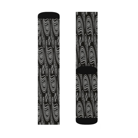 Image of Black & White Paisley Long Sublimation Socks, High Ankle Socks, Warm and Cozy