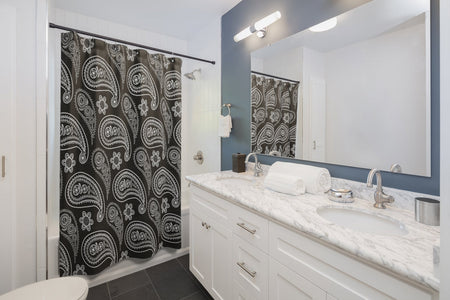 Black & White Paisley Shower Curtains, Water Proof Bath Decor | Spa | Bathroom