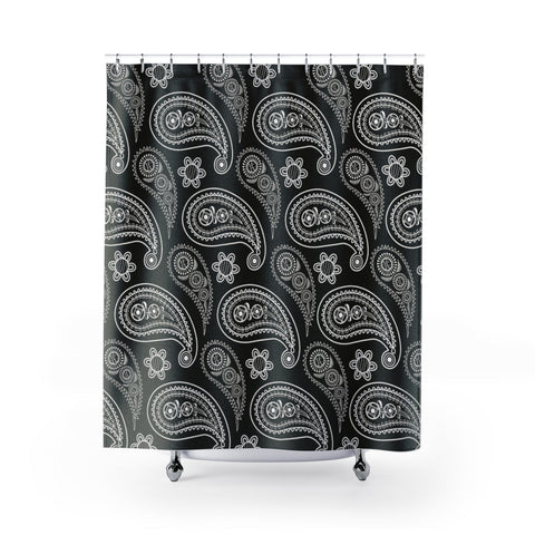 Image of Black & White Paisley Shower Curtains, Water Proof Bath Decor | Spa | Bathroom