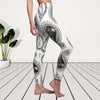 Black/ White Paisley Women's Cut & Sew Casual Leggings, Yoga Pants, Polyester