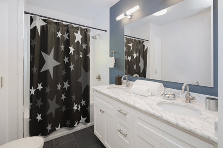 Black White Star Shower Curtains, Water Proof Bath Decor | Spa | Bathroom Style