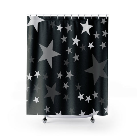 Image of Black White Star Shower Curtains, Water Proof Bath Decor | Spa | Bathroom Style