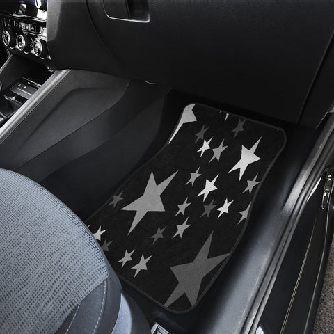 Image of Black White Stars Car Mats Back/Front, Floor Mats Set, Car Accessories