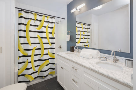 Black & White Stripe Banana Shower Curtains, Water Proof Bath Decor | Spa |