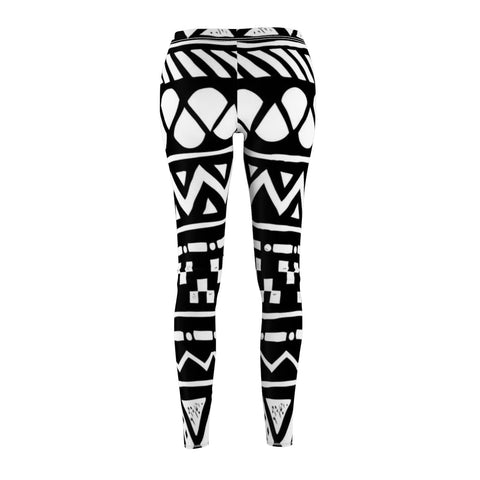Image of Black/ White Tribal Print Women's Cut & Sew Casual Leggings, Yoga Pants,