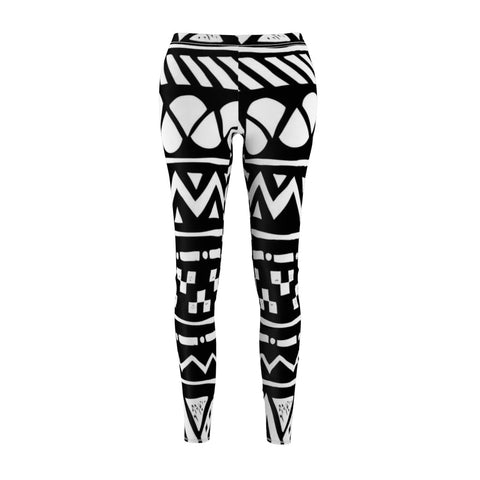 Image of Black/ White Tribal Print Women's Cut & Sew Casual Leggings, Yoga Pants,