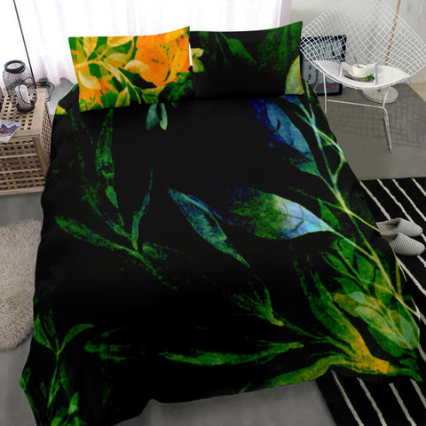 Image of Black Yellow Floral Abstract Bed Set,Bedding Coverlet, Doona Cover, Printed Duvet Cover, Comforter Cover