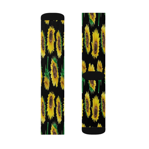 Image of Black & Yellow Sunflower Long Sublimation Socks, High Ankle Socks, Warm and Cozy