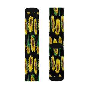 Black & Yellow Sunflower Long Sublimation Socks, High Ankle Socks, Warm and Cozy