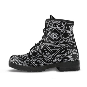 Black Geometric Women's Boots: Vegan Leather, Premium Handcrafted Boots, Retro
