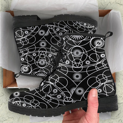 Image of Black Geometric Women's Boots: Vegan Leather, Premium Boots, Retro