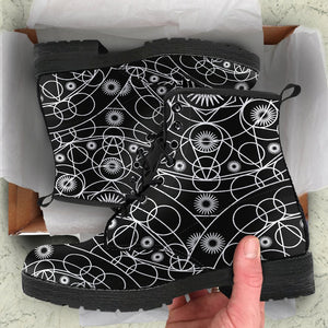 Black Geometric Women's Boots: Vegan Leather, Premium Boots, Retro