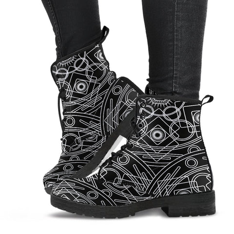 Image of Black Geometric Women's Boots: Vegan Leather, Premium Handcrafted Boots, Retro