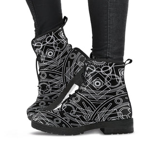 Black Geometric Women's Boots: Vegan Leather, Premium Handcrafted Boots, Retro