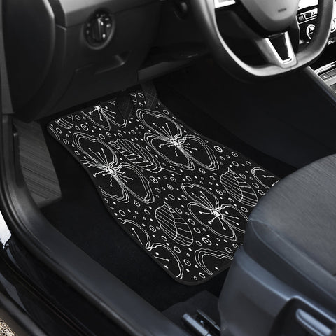 Image of Black floral flowers leaves Car Mats Back/Front, Floor Mats Set, Car Accessories