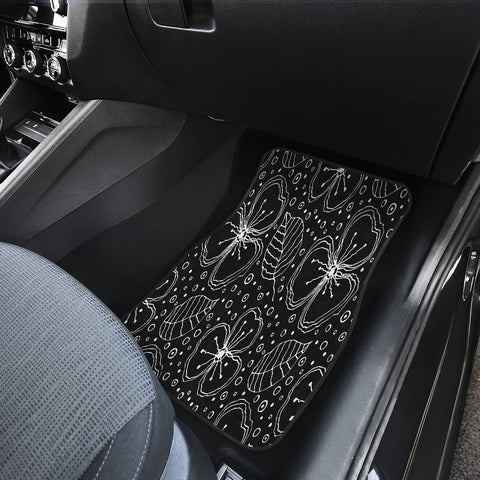 Image of Black floral flowers leaves Car Mats Back/Front, Floor Mats Set, Car Accessories