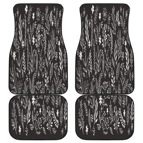 Image of Black floral flowers pattern Car Mats Back/Front, Floor Mats Set, Car