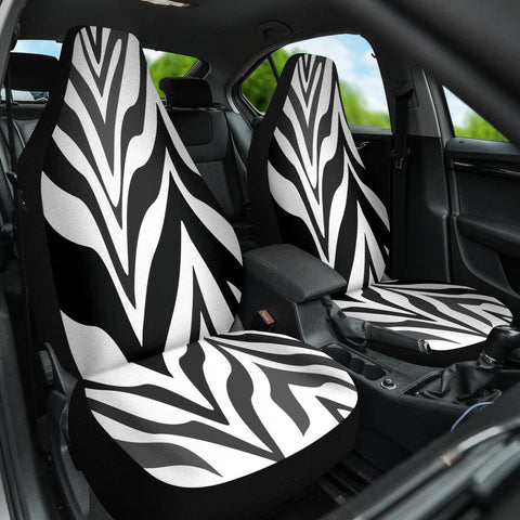 Image of Black White Zebra Pattern Car Seat Covers, Front Seat Protectors, Wild Animal