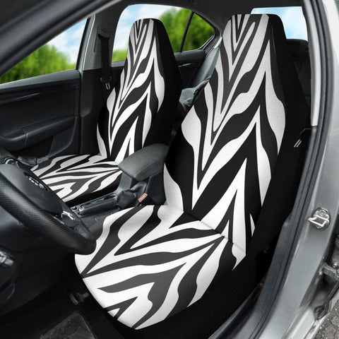 Image of Black White Zebra Pattern Car Seat Covers, Front Seat Protectors, Wild Animal