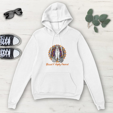 Image of Blessed & Highly Favored Orange Multicolored Praying Hands Classic Unisex