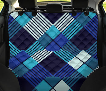 Blue Abstract Stripes Plaid Pet Car Seat Covers , Backseat Protector, Artistic