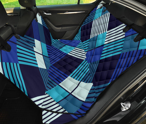 Image of Blue Abstract Stripes Plaid Pet Car Seat Covers , Backseat Protector, Artistic