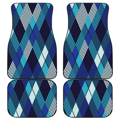 Image of Blue Abstract Stripes Plaid Car Mats Back/Front, Floor Mats Set, Car Accessories