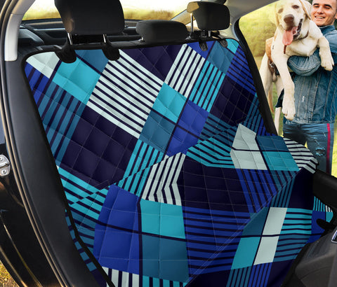 Image of Blue Abstract Stripes Plaid Pet Car Seat Covers , Backseat Protector, Artistic