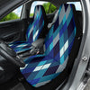 Plaid Striped Blue Car Seat Covers, Abstract Front Seat Protectors Pair, Auto