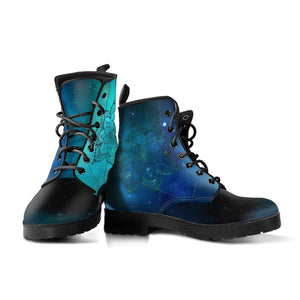 Galaxy Mandala Womens Ankle Boots , Vegan Leather Lace Up Hippie Boho Shoes