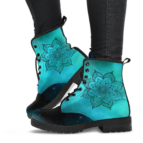 Image of Galaxy Mandala Womens Ankle Boots , Vegan Leather Lace Up Hippie Boho Shoes