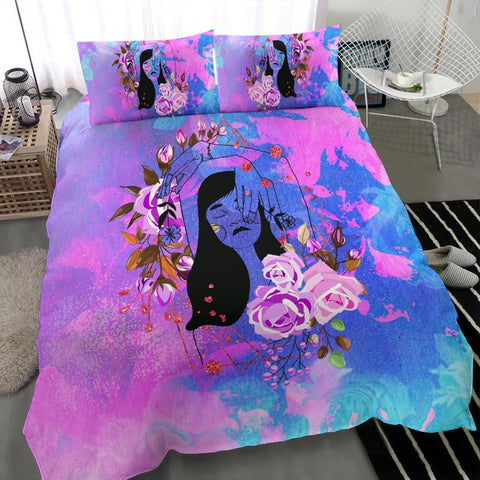 Image of Blue And Pink Floral Woman Doona Cover,Duvet Cover,Multi Colored,Quilt Cover,Bedroom Set,Bedding Set,Pillow Cases Bedding Set, Comforter